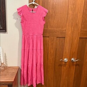 Pink Lg Ruffle Sleeve Midi Dress